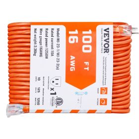 100FT Indoor Outdoor Extension Cord, 16AWG 10Amps 1250W, 3 Prongs Appliance Electric Cord with Lighted End
