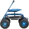 Garden Cart Rolling Workseat with Wheels, Gardening Stool for Planting, 360 Degree Swivel Seat, Wagon Scooter with Steering Handle & Utility Tool Tray