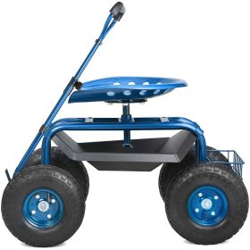 Garden Cart Rolling Workseat with Wheels, Gardening Stool for Planting, 360 Degree Swivel Seat, Wagon Scooter with Steering Handle & Utility Tool Tray