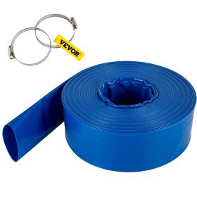 Discharge Hose, 2" x 105', PVC Fabric Lay Flat Hose, Heavy Duty Backwash Drain Hose with Clamps, Weather-proof & Burst-proof