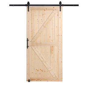 Barn Door and Hardware Kit, 42" x 84" Wood Sliding Barn Door, Smoothly and Quietly, Barn Door Kit with 8-in-1 Floor Guide and Door Handle