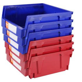 Plastic Storage Bin, (11-Inch x 11-Inch x 5-Inch), Hanging Stackable Storage Organizer Bin, Blue/Red, 6-Pack