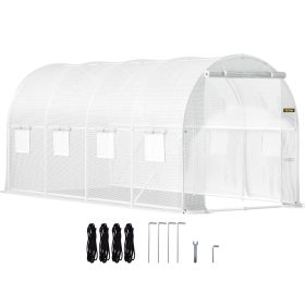 15 x 6.5 x 7 ft Walk-in Tunnel Greenhouse, Portable Plant Hot House with Galvanized Steel Hoops, 1 Top Beam, Diagonal Poles