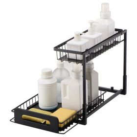 2 Tier Pull Out Cabinet Organizer(10.7"W x 14.2"D ), Under Sink Organizer and Storage, Slide Out Drawer Cabinet Organizer, Wire Basket Sliding Shelf