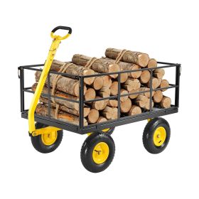 1400 Lbs Steel Garden Cart, Heavy Duty Pullable Garden Wagon Yard Cart, 2 in 1 Outdoor Metal Utility Wagon Yard Trailer with 13" All Terrain Tires