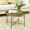 24" Round Cafe Table, Gold Hammered Tray Top with Metal Frame, Living Room Center Table