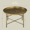 24" Round Cafe Table, Gold Hammered Tray Top with Metal Frame, Living Room Center Table