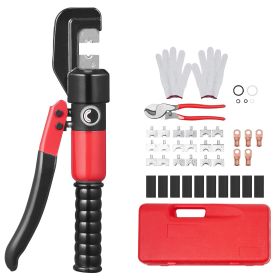 Hydraulic Crimping Tool with 9 Sets of Dies AWG12-2/0 Copper And Aluminum Terminal Battery Lug Crimper, with a Cutting Pliers, Gloves
