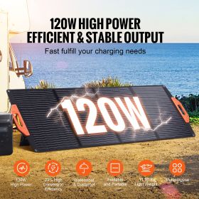 Portable Monocrystalline Solar Panel, Monocrystallin120W Foldable e ETFE Solar Charger, 23% Efficiency Solar Panel with Type C, DC 18V, QC3.0 USB Port