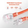 100FT Indoor Outdoor Extension Cord, 16AWG 10Amps 1250W, 3 Prongs Appliance Electric Cord with Lighted End
