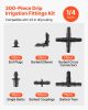 Drip Irrigation Fittings Kit for 1/4" Tubing, 300 Pcs Drip Irrigation System Parts, Tees, Straight Barb, 4 Way Coupling, Elbows, End Plug