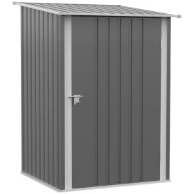 Lean-to Garden Storage Shed, Galvanized Steel Tool House With Lockable Door For Patio, Gray (Option: Gray)