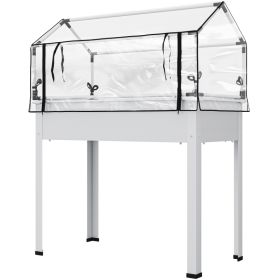 Elevated Garden Box With Greenhouse Cover, Raised Garden Bed With Legs And Drainage Hole For Vegetables, White (Option: White-1090x480x80 mm)