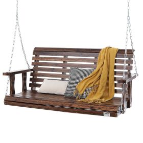 Wooden Porch Swing 4.5 ft, Patio bench swing for Courtyard & Garden, Upgraded 880 lbs Strong Load Capacity (Seat Length: 4.5 ft, Color: Carbonization Color)
